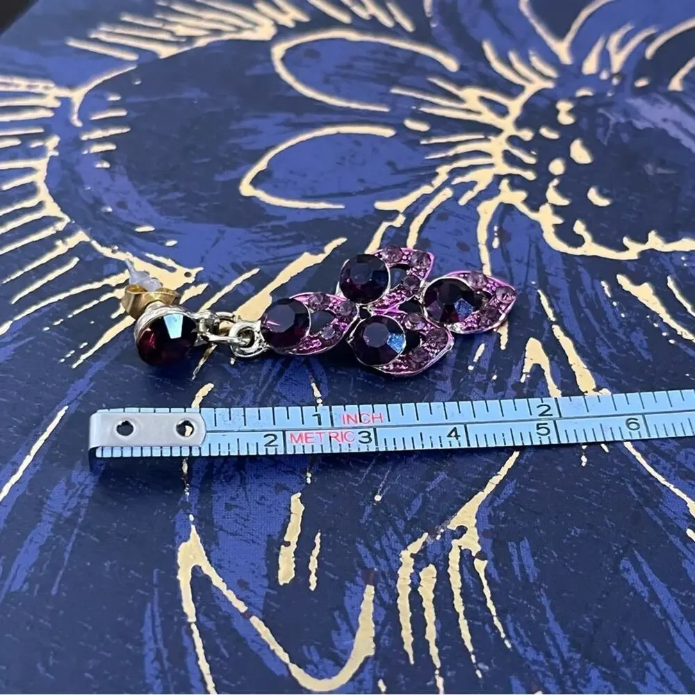 Vintage y2k 00s Elegant Pink Gold and Black Sparkling Crystal Dangle Earrings C2
